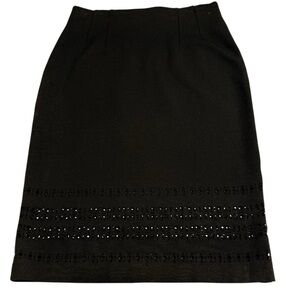 Amanda & Chelsea Black Long Stretch Pencil Skirt with a Cutout Hem Design